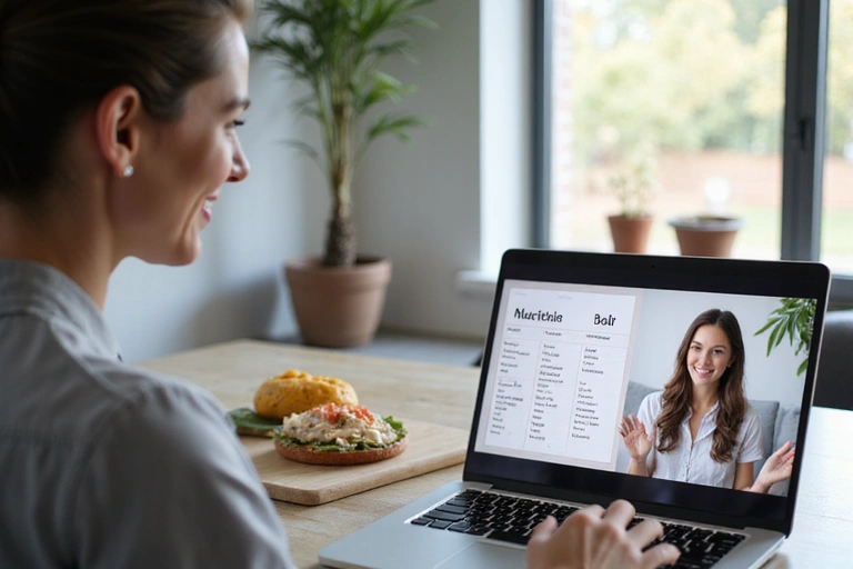 Nutrizionista che spiega il piano alimentare durante una consulenza online